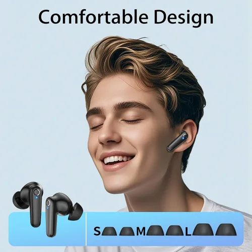 Vista 7 de Redpepper - Auriculares inalámbricos Bluetooth 5.3 60H de tiempo de uso. Auriculares con graves profundos y llamada clara. Con micrófono Negro