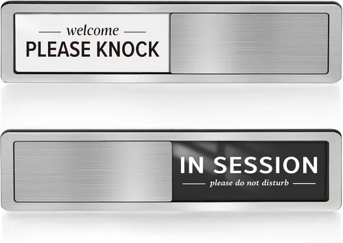 Vista 9 de Letrero magnético para puerta con texto en inglés «Do Not Disturb», «Please Knock» para puertas, reunión en progreso, trabajo desde casa, en una