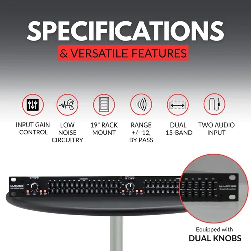 Vista 3 de MUSYSIC Ecualizador gráfico para audio doméstico Ecualizador estéreo de 15 bandas Montaje en rack EQ Ecualizador digital para el hogar, analizador