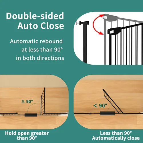 Vista 4 de ALLAIBB Triple Lock - Puerta extra ancha para bebé, montada a presión, para caminar a través de cierre automático seguro, de metal negro, perro
