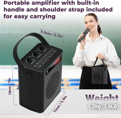 Vista 6 de Amplificador de voz Bluetooth de 40 W con micrófono de auriculares y micrófono de mano Portable Rechargeable PA System for Teachers &