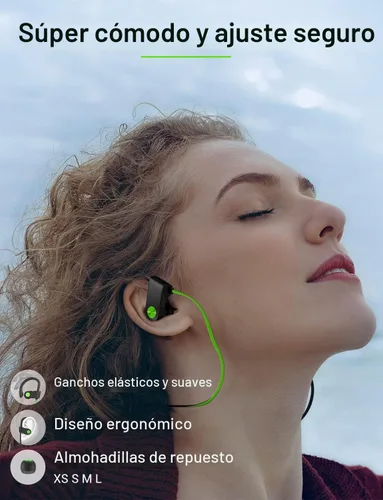 Vista 7 de Stiive Auriculares Bluetooth 5.3 inalámbricos IPX7 impermeables con micrófono, estéreo a prueba de sudor, auriculares con cancelación de ruido