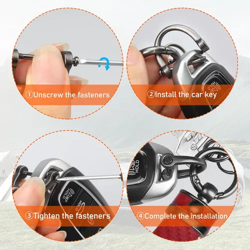 Vista 4 de Ziciner Llavero de coche de fibra de carbono, llavero universal de cuero de alta calidad, giratorio de 360 grados con anillo en D antipérdida