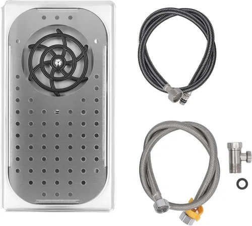 Vista 10 de Enjuagadora de jarra con rotación de 360 grados, enjuague de vidrio para fregadero de cocina, arandela de vasos de acero inoxidable con bandeja