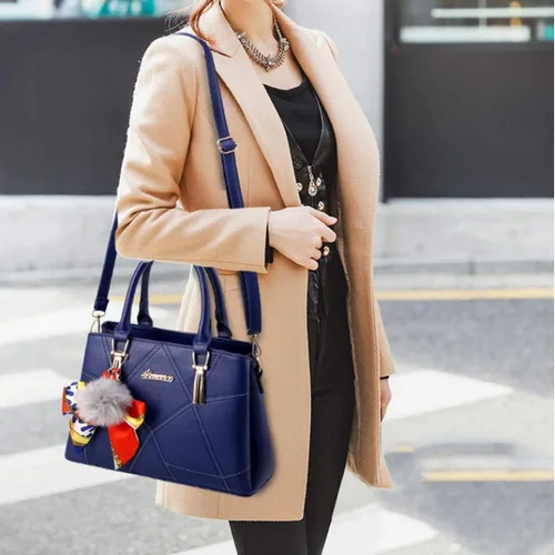 Vista 2 de XingChen Bolsos de cuero para mujer, bolso de hombro con asa superior, con pompón y lazo