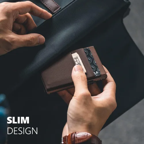 Vista 34 de VULKIT Billetera minimalista con ventana de identificación y bolsillo EDC con bolsillo desplegable para tarjetas de crédito y bloqueo RFID, diseño