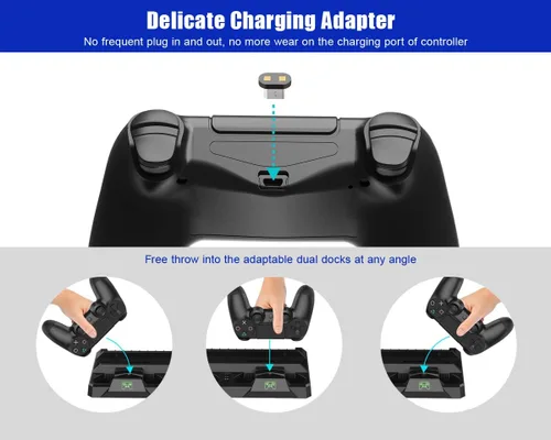 Vista 5 de ElecGear PS4 soporte vertical y estación de carga con ventilador de refrigeración base de carga para Playstation 4 para controlador DualShock 4 kit
