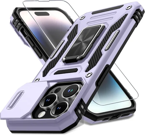 Vista 124 de DEERLAMN Funda para iPhone Xs Max con funda deslizante para cámara + protector de pantalla, soporte giratorio de anillo de grado militar a prueba