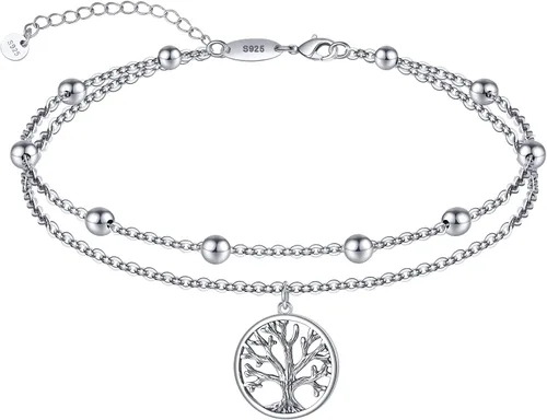 Vista 73 de CHIC & ARTSY Tobilleras de plata de ley S925 para mujer, pulsera de tobillo ajustable multicapa para playa, joyería de verano para mujer, de 10 a 11