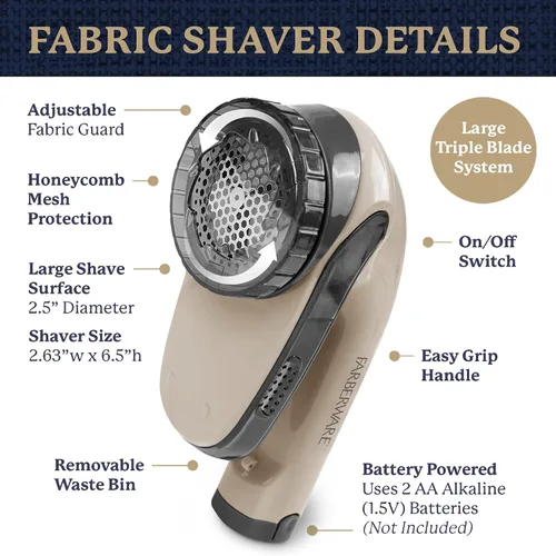 Vista 6 de Farberware Removedor de Pelusa Grande Afeitadora de Tela – Afeitadora de Pelusa a Batería con Cuchillas Triples para Ropa, Afeitadora de Suéter