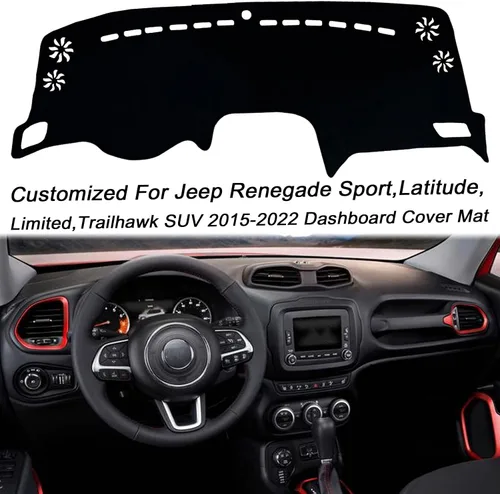 Vista 3 de Funda para salpicadero interior compatible con Jeep Renegade SUV Sport Latitude Limited Trailhawk 2015-2022 Protector de rayos UV (borde negro)