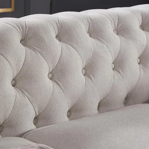Vista 6 de Lestar Sofá Chesterfield de 3 plazas de 88 pulgadas con decoración de uñas en tela de lino, cómodos sofás para sala de estar (beige)
