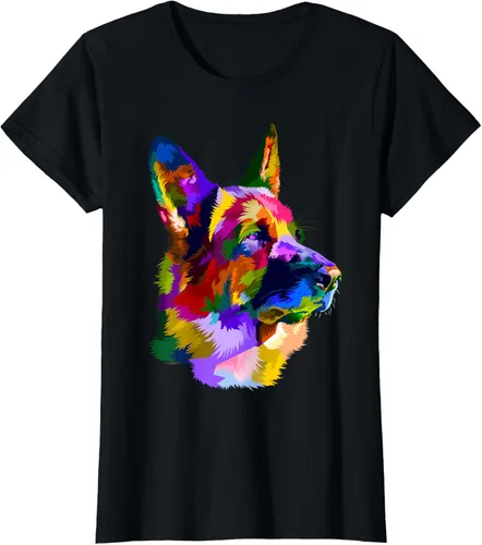 Vista 35 de Camiseta con retrato de pastor alemán para dueños de perros, Negro, S