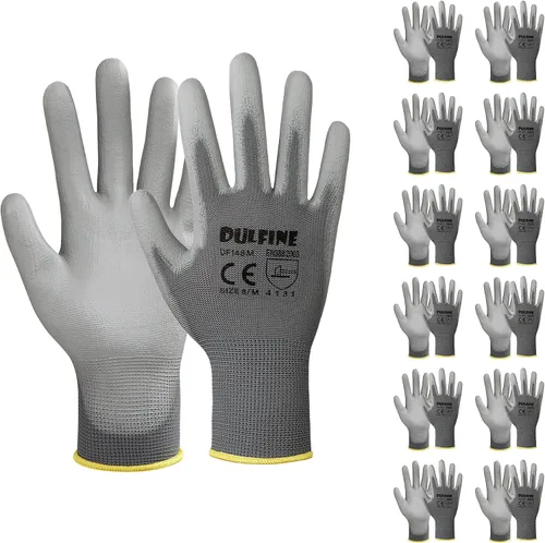 Vista 21 de DULFINE Guantes de trabajo ultrafinos con revestimiento de PU - 12 pares, excelente agarre, carcasa de nylon guantes de trabajo de seguridad