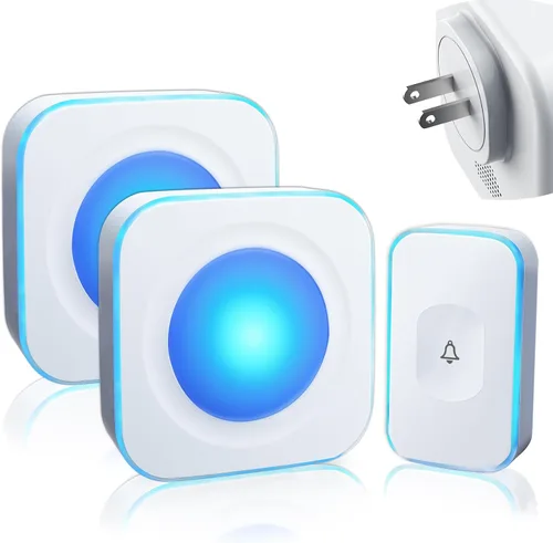 Vista 10 de Timbre inalámbrico para el hogar, timbre con discapacidad auditiva, 2 botones y 3 receptores, luz intermitente, timbre inalámbrico para oficina