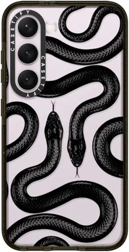 Vista 30 de CASETiFY Funda de impacto para Galaxy S22+ - Adhesivo Aries Moross, color negro transparente