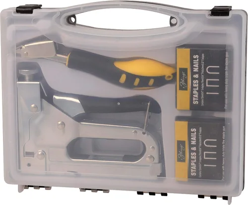 Vista 5 de eZthings® Juego de herramientas de grapadora profesional de grapadora, kit 3 en 1 de alta resistencia con 2400 grapas, acero para clavos