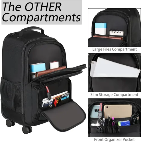 Vista 4 de MATEIN - Mochila rodante con 4 ruedas, mochila de viaje con ruedas para laptop de 17 pulgadas para mujeres y hombres, bolsa de negocios grande
