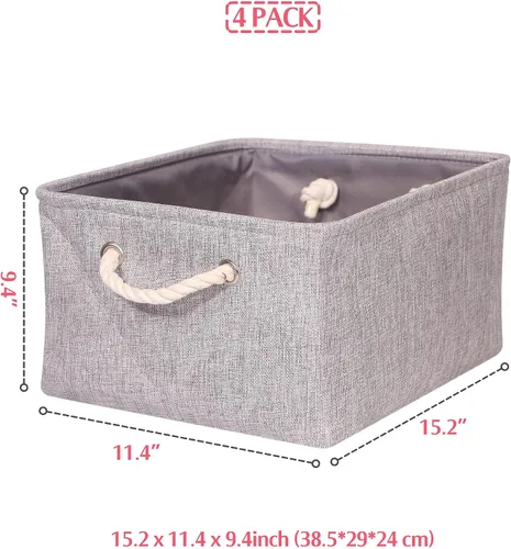 Vista 2 de TENABORT Paquete de 4 cestas de almacenamiento grandes, caja de almacenamiento plegable, organizador plegable de tela con asas para armario, hogar