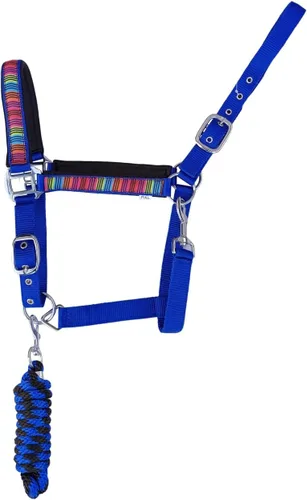 Vista 3 de Caballo Nylon Serape Neopreno Comfort Ajustable Halter w/Lead 606193BK