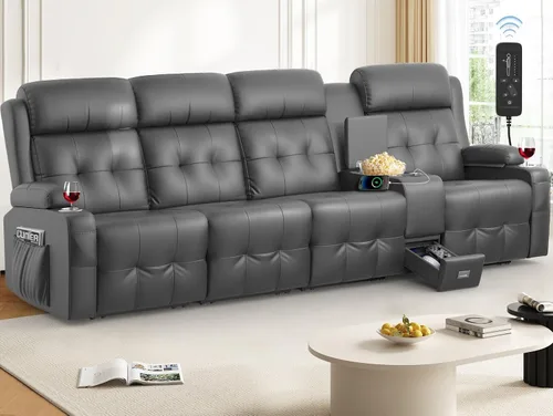 Vista 17 de Sofá reclinable de dos plazas, asientos de cine en casa, sofá reclinable con USB, consola central, sillón reclinable de pared para caravana