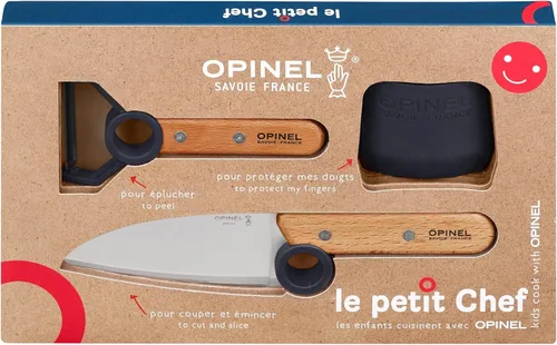 Vista 10 de OPINEL Le Petit Chef - Juego completo de cocina de 3 piezas, cuchillo de chef con punta redondeada, protector de dedos, pelador, para niños