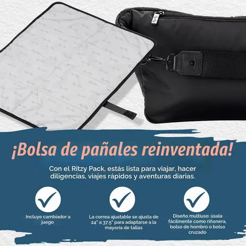 Vista 3 de Itzy Ritzy Riñonera para pañales, bolsa cruzada con cambiador (negro)