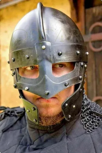Vista 7 de Casco medieval de cuervo vikingo con cadena, para batalla