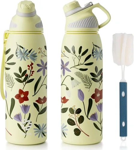 Vista 20 de Fjbottle Botella de agua aislada de acero inoxidable, botellas de agua a prueba de fugas de 32 onzas, vaso reutilizable de hielo, jarra de vacío