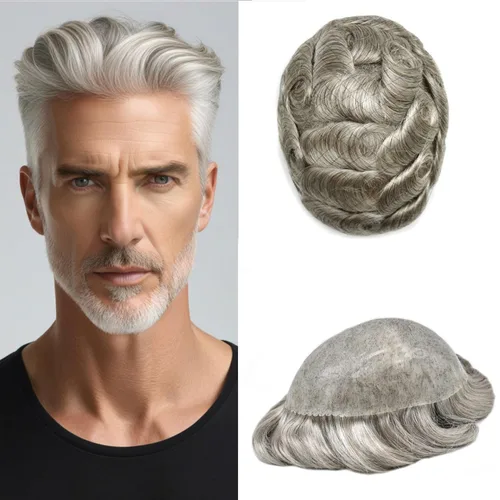 Vista 33 de Mens Toupee Hair System para hombres Piezas de pelo Sistema de reemplazo Poly Skin Toupee para hombres Protesis Capilar Para Hombre 6X8#1 Jet Black