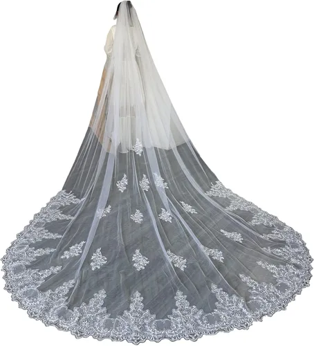 Vista 2 de Wedding Veils White Ivory 1 Tier Cathedral Beaded with Rhinestones Long with Comb