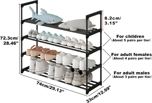 Vista 3 de Calmootey Zapatero de 4 niveles, organizador de almacenamiento de zapatos de gran capacidad, 20 pares de zapatos, estante ancho apilable