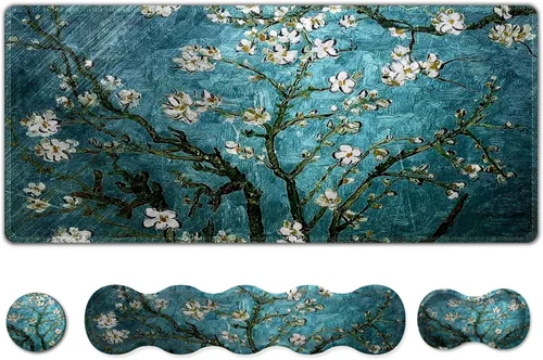 Vista 19 de ARTSO - Alfombrilla de mouse extendida mejorada para juegos, reposamuñecas para teclado, juego de alfombrillas de mouse con soporte para muñeca Arte