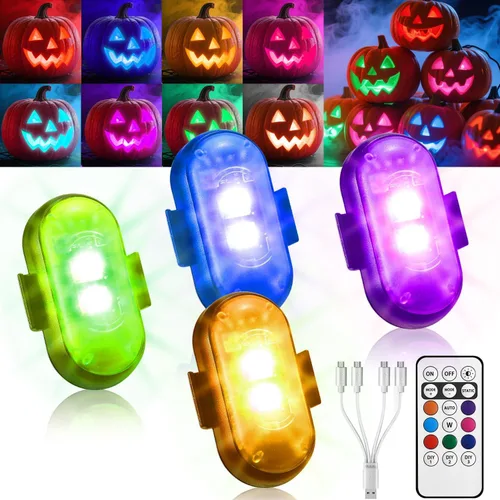 Vista 8 de 4 piezas de luces estroboscópicas LED inalámbricas con control remoto, luces LED recargables inalámbricas de 8 colores para Halloween