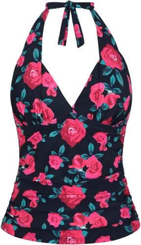 Vista 12 de Hilor - Parte superior de tankini para natación, con cuello profundo en V y halter, drapeado, para mujer Amaranto