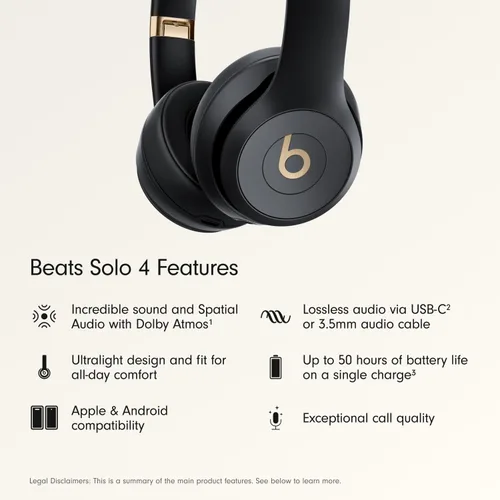 Vista 2 de Beats Solo 4 - Auriculares Bluetooth inalámbricos sobre la oreja, hasta 50 horas de duración de batería, comodidad ultraligera, sonido potente