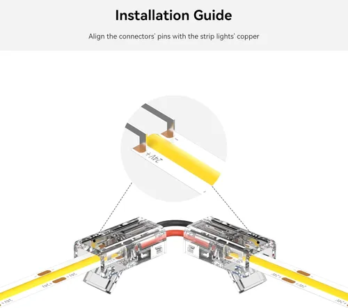 Vista 3 de MIWISE Kit de conectores de 0.315 in para tira LED COB de 2 pines, 10 conectores en forma de L, conectores de extensión sin soldadura para tiras