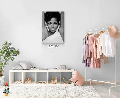 Vista 3 de HB Art Design Cantante y actriz estadounidense Diana Ross - Lienzo decorativo en blanco y negro para pared, hermoso icono de arte afroamericano