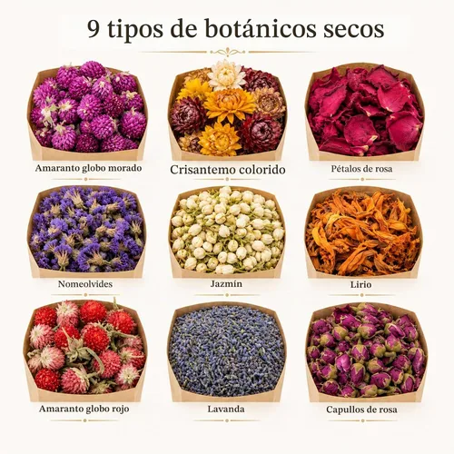 Vista 2 de Sukh Kit de hierbas secas – Botánicos secos a granel, 9 bolsas de flores secas naturales y hierbas para jabón, vela, perfume, bombas de baño