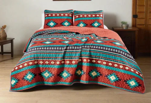 Vista 14 de Chezmoi Collection Remy - Juego de edredón de 2 piezas con motivo geométrico del suroeste, multicolor, gris, blanco, marrón claro, juego de colcha