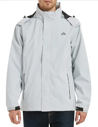 Vista 2 de MOERDENG Chaqueta impermeable para hombre, ligera, con capucha, para senderismo, cortavientos softshell