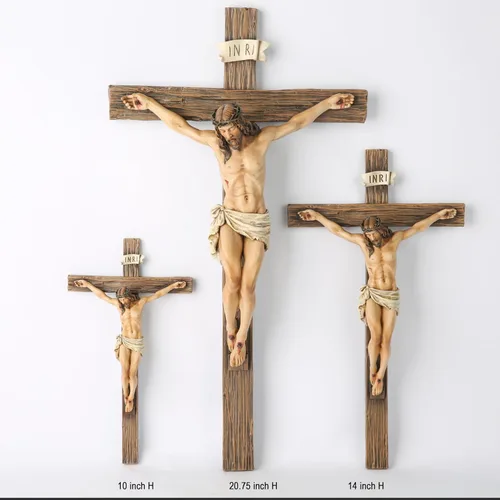 Vista 7 de Crucifijo Católico de Pared BC, Decoración Inspiracional del Hogar de Jesucristo, Regalo Religioso Devoto, 10"H, Escultura Renacentista Hecha a Mano