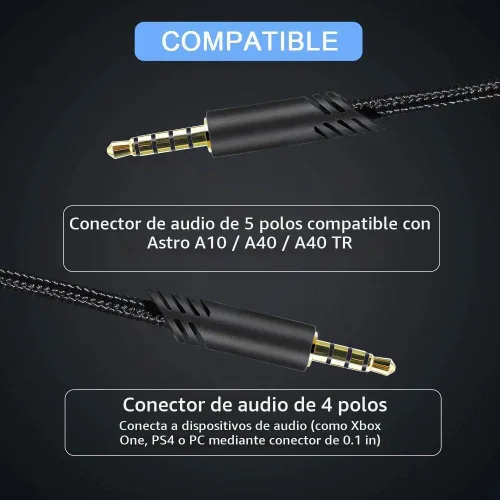Vista 3 de Cable de audio de repuesto de 6.6 ft compatible con auriculares Astro A40 A40TR, cable de silencio en línea y sin cable de control de volumen