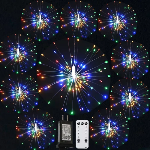 Vista 13 de Luces LED remotas de fuegos artificiales con forma de explosión de cobre, 4 conexiones en total, 480 luces LED parpadeantes, 8 modos con control
