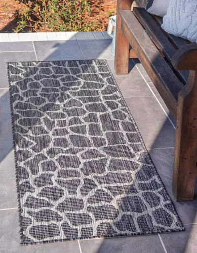 Vista 13 de Unique Loom Outdoor Safari Collection - Alfombra de área - Jirafa (2' x 6' 1" camino, azul/gris)