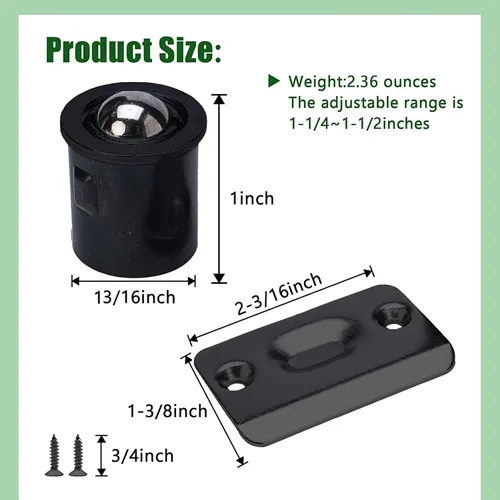 Vista 6 de Pestillo de bola de puerta, accesorios para puertas interiores, 13/16 pulgadas x 1 pulgada, tensión de puerta ajustable