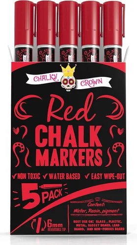 Vista 8 de CHALKY CROWN Rotulador de tiza líquida – Marcador de borrado en seco – Marcadores de tiza para letreros de pizarra, ventanas, pizarra, vidrio – Negro