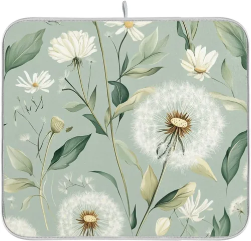 Vista 81 de Tapete de secado de platos de primavera naranja con flor de amapola para encimera de cocina, tapete escurridor absorbente de microfibra, tapete