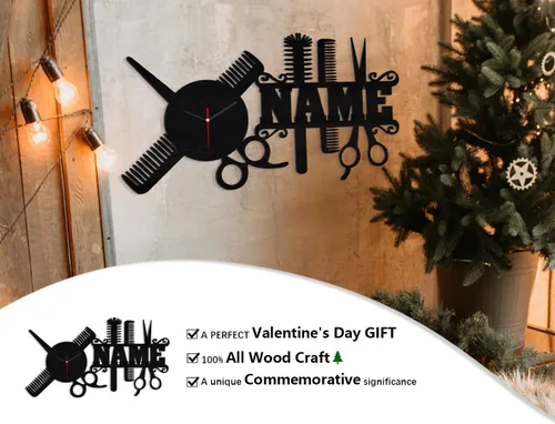 Vista 4 de AIFLM Reloj de pared personalizado para peluquería con texto personalizado, reloj de pared para peluquería, peluquería, reloj de pared, regalo único