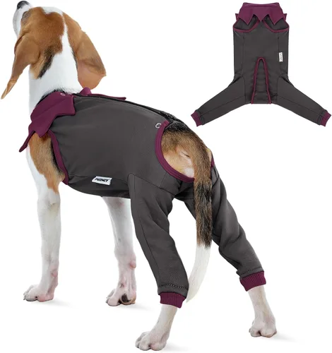 Vista 12 de FUAMEY Traje de recuperación para perros con manga acolchada para la pierna trasera, mameluco para perro con cremallera para cirugía